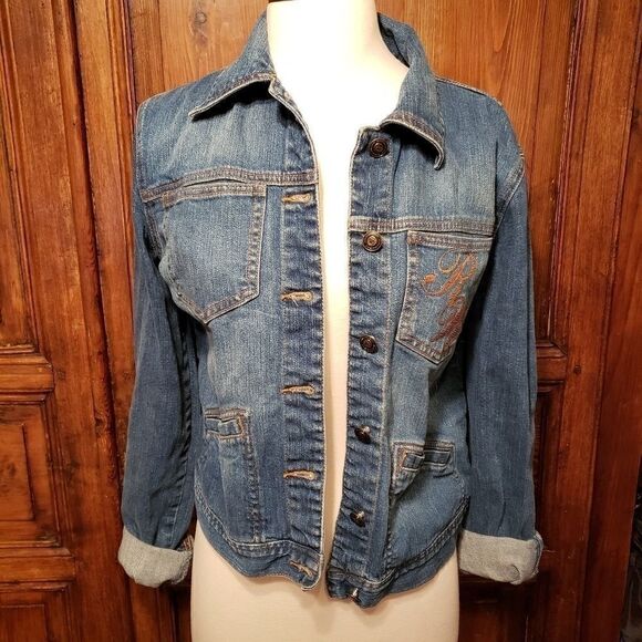 Rocawear Womens Denim Jacket Trucker Logo size M - Picture 1 of 5